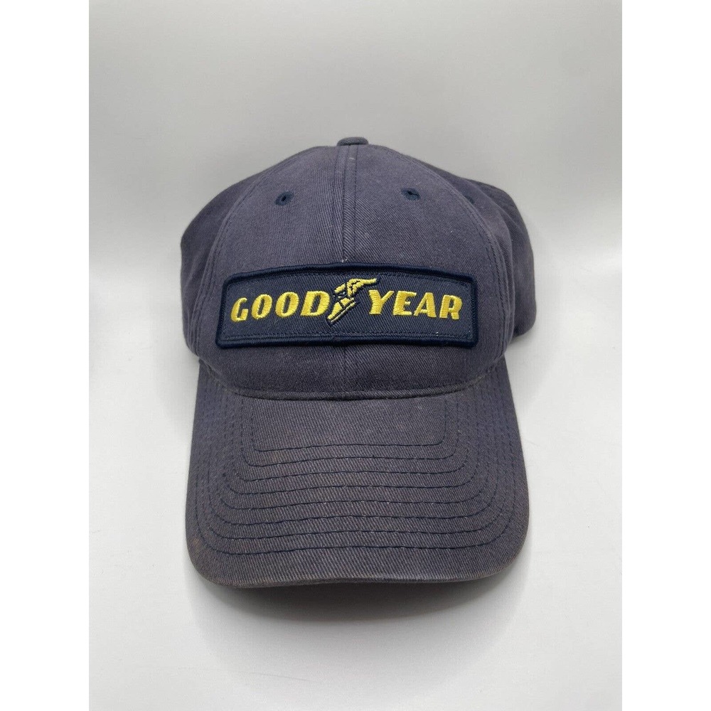 H3 Sportsgear Hat Gold Goodyear Spellout Patch Cap Adjustable Navy Blue